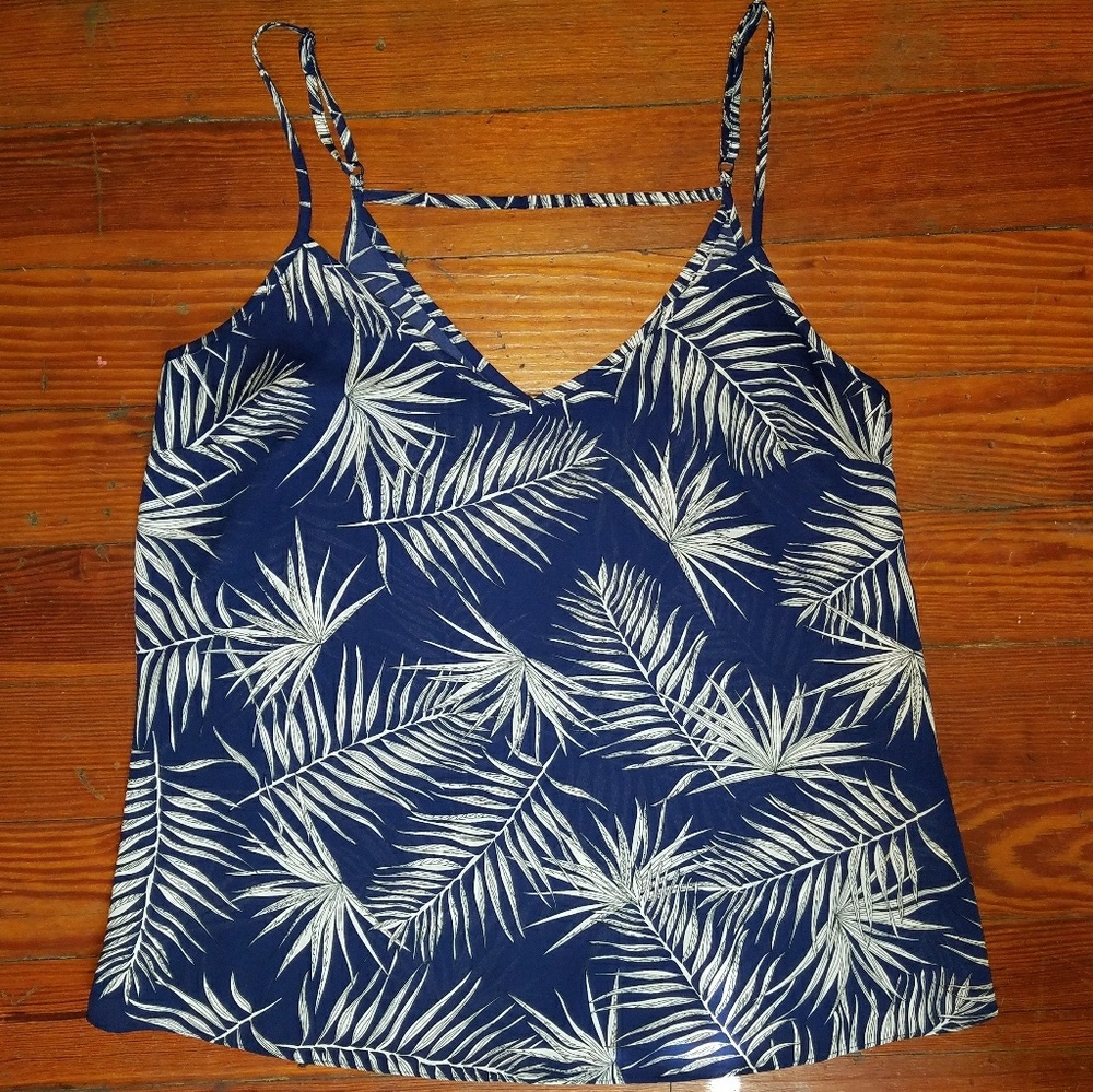Blue Palm Leaves Tank Top